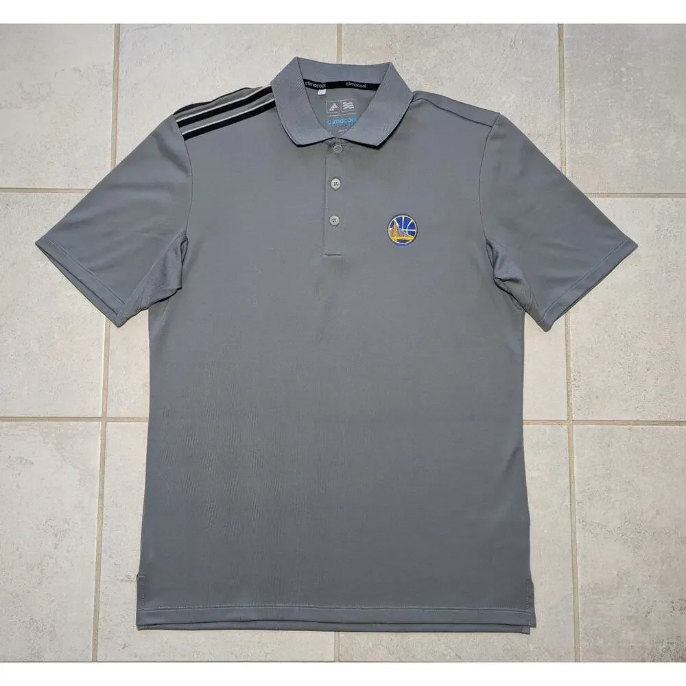 Adidas Men's Small Golden State Warriors Polo Shirt Gray Three Striped NBA